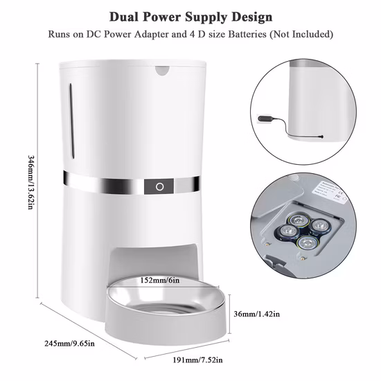애완동물 급식기 자동 스마트 지원 배터리 공급 식품 디스펜서